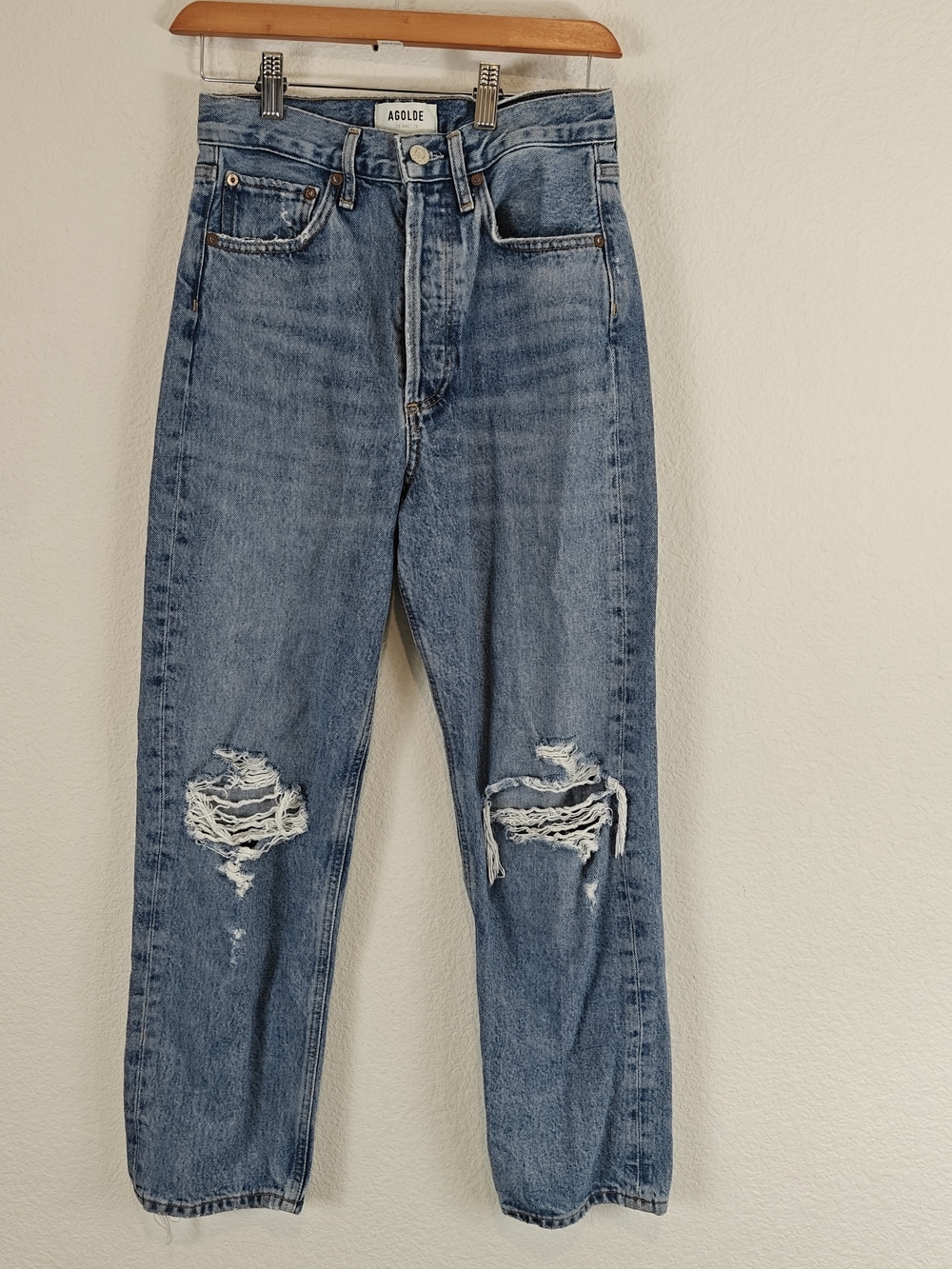 Agolde 90’s Straight Leg Distressed High Rise Cropped Jeans Size 23 Vintage Wash